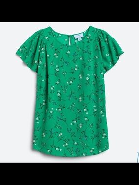 CeCe Bright Green Floral Flutter Sleeve Blouse